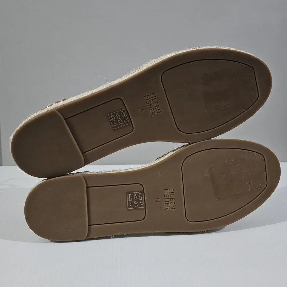Eileen Fisher Lala Flat Espadrille Womens 10 Metallic Tan Leather Sandal
